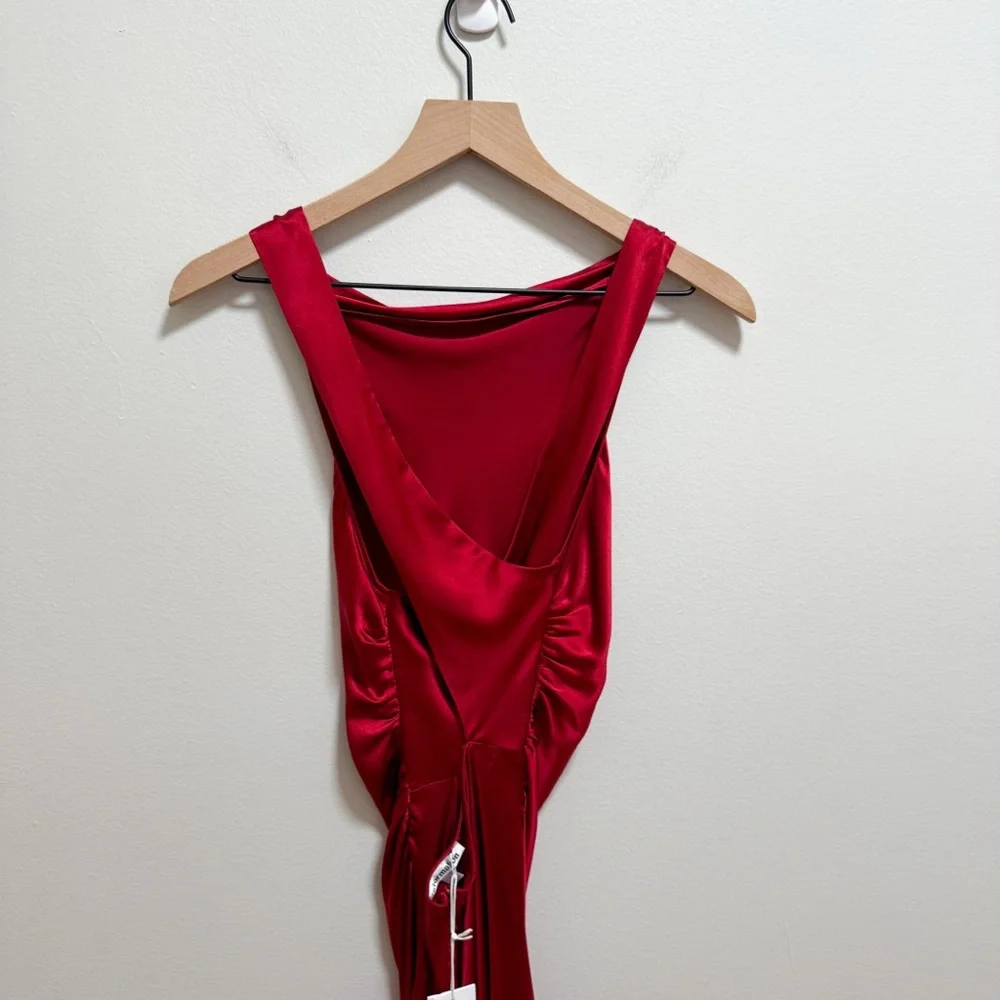 Reformation Cassette high neck cowl silk red dress sangre red NWT Size 6 formal - Picture 10 of 16